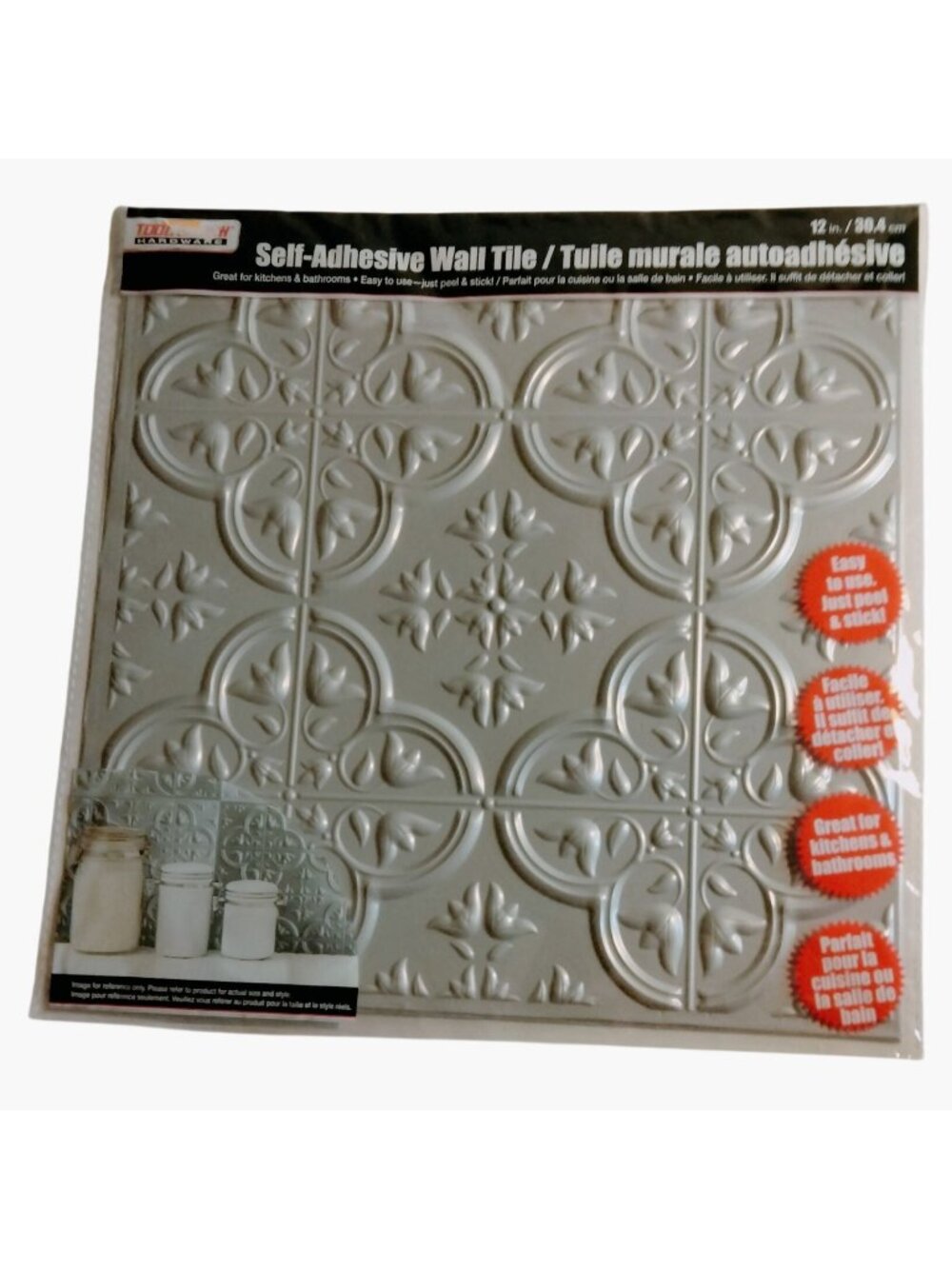 Self Adhesive Wall Tiles Silver 12x12in Ceiling Kitchen Bathroom Peel Stick